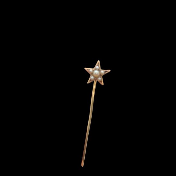 Antique Victorian 14K Yellow Gold Star Stick Pin With Seed Pearls .72g 2" Long - Picture 1 of 6